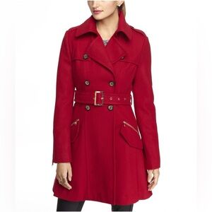 Express Wool Blend Fit And Flare Trench Coat In Red
